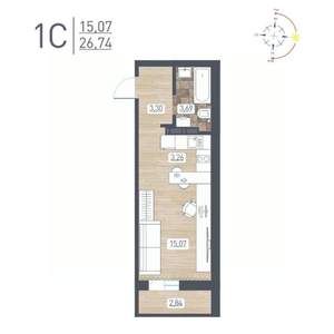 Студия квартира, строящийся дом, 27м2, 16/17 этаж