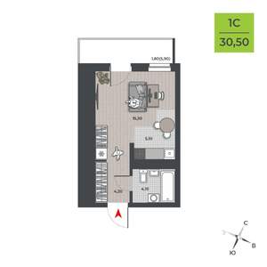 Студия квартира, вторичка, 31м2, 14/21 этаж