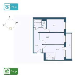 3-к квартира, строящийся дом, 63м2, 2/17 этаж