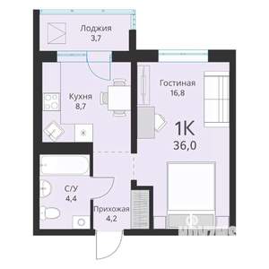 1-к квартира, вторичка, 36м2, 8/16 этаж