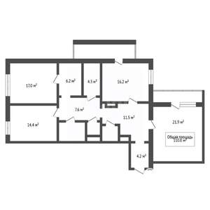 3-к квартира, вторичка, 110м2, 5/16 этаж