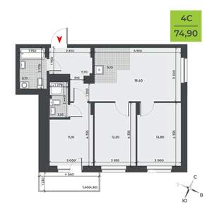 4-к квартира, вторичка, 75м2, 11/21 этаж