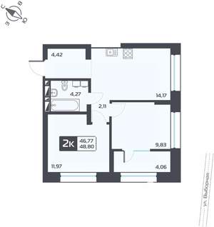 2-к квартира, вторичка, 49м2, 21/26 этаж