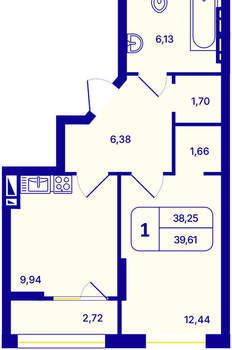 1-к квартира, вторичка, 40м2, 4/26 этаж