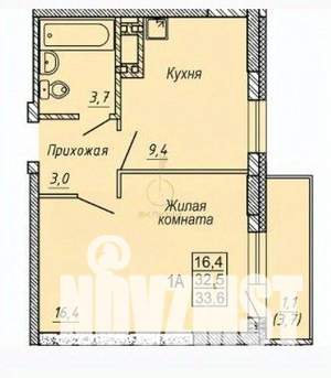 1-к квартира, вторичка, 32м2, 24/24 этаж