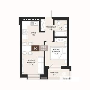 2-к квартира, вторичка, 43м2, 2/22 этаж