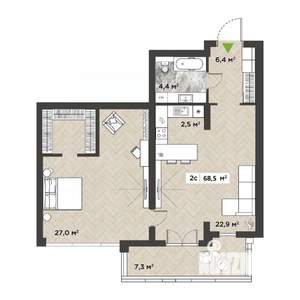 2-к квартира, вторичка, 68м2, 12/14 этаж