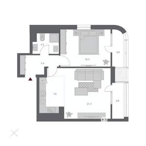 2-к квартира, строящийся дом, 62м2, 20/24 этаж