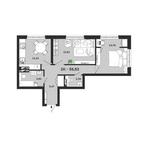 2-к квартира, вторичка, 56м2, 18/25 этаж