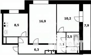 2-к квартира, вторичка, 54м2, 3/9 этаж