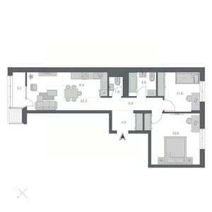 3-к квартира, вторичка, 72м2, 3/16 этаж