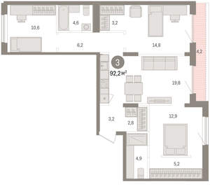 3-к квартира, вторичка, 92м2, 9/15 этаж