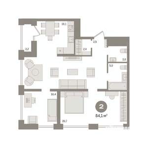 2-к квартира, вторичка, 84м2, 26/30 этаж