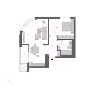 2-к квартира, строящийся дом, 54м2, 13/24 этаж