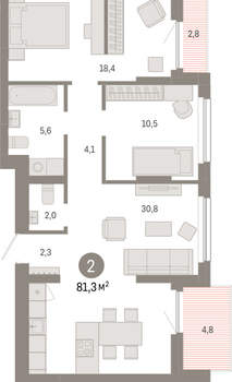 2-к квартира, вторичка, 81м2, 11/12 этаж