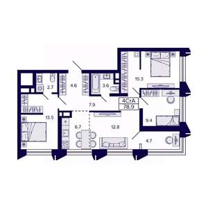 4-к квартира, вторичка, 79м2, 7/8 этаж