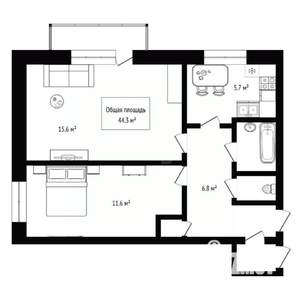 2-к квартира, вторичка, 44м2, 6/9 этаж