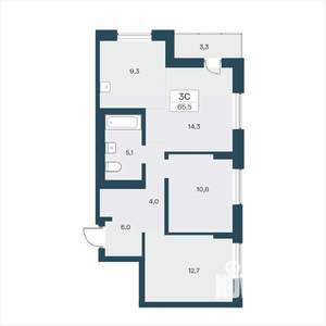 3-к квартира, вторичка, 66м2, 3/17 этаж