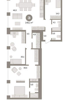 3-к квартира, сданный дом, 148м2, 21/24 этаж