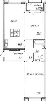 2-к квартира, вторичка, 71м2, 11/15 этаж