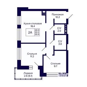 2-к квартира, вторичка, 56м2, 10/10 этаж