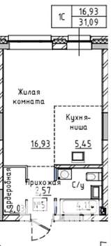 1-к квартира, вторичка, 31м2, 2/25 этаж