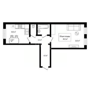 2-к квартира, вторичка, 48м2, 2/2 этаж