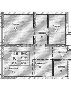 1-к квартира, вторичка, 47м2, 9/13 этаж