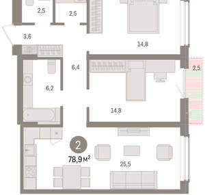 2-к квартира, вторичка, 79м2, 9/15 этаж