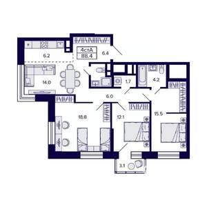4-к квартира, вторичка, 88м2, 16/23 этаж
