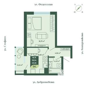 1-к квартира, строящийся дом, 40м2, 7/18 этаж