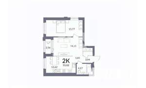 2-к квартира, вторичка, 55м2, 8/16 этаж