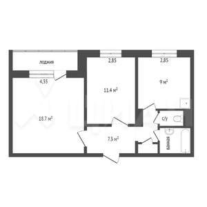 2-к квартира, вторичка, 52м2, 5/9 этаж
