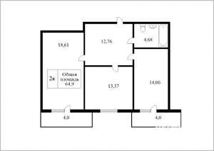 2-к квартира, вторичка, 65м2, 6/17 этаж