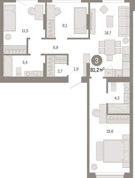 3-к квартира, вторичка, 81м2, 4/12 этаж