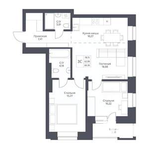 3-к квартира, вторичка, 66м2, 13/24 этаж