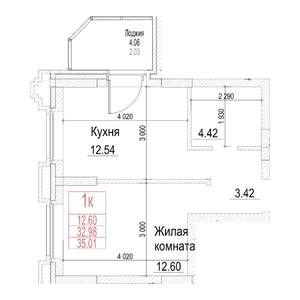 1-к квартира, строящийся дом, 33м2, 2/21 этаж