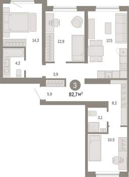 3-к квартира, вторичка, 83м2, 9/15 этаж