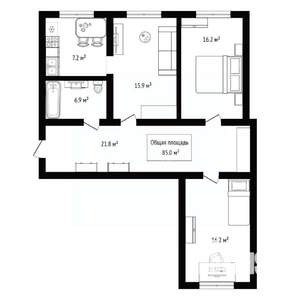 3-к квартира, вторичка, 85м2, 2/4 этаж
