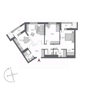3-к квартира, строящийся дом, 95м2, 21/24 этаж