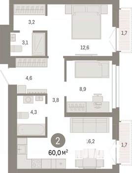 2-к квартира, вторичка, 60м2, 16/23 этаж