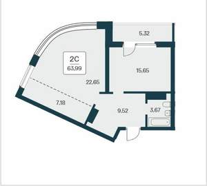 2-к квартира, вторичка, 64м2, 3/25 этаж