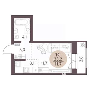 Студия квартира, вторичка, 23м2, 4/10 этаж