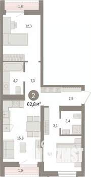 2-к квартира, вторичка, 63м2, 5/9 этаж