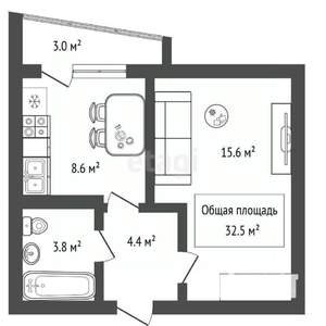 1-к квартира, вторичка, 33м2, 16/17 этаж