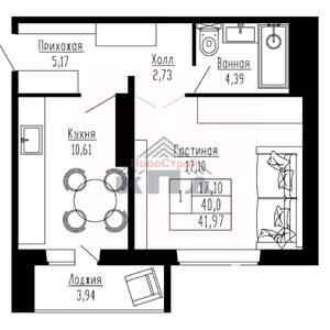 1-к квартира, вторичка, 42м2, 1/16 этаж