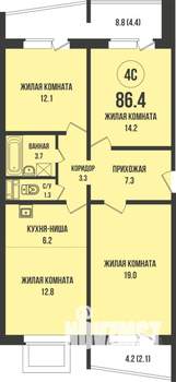 3-к квартира, строящийся дом, 86м2, 1/13 этаж