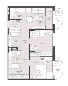 2-к квартира, вторичка, 73м2, 6/8 этаж