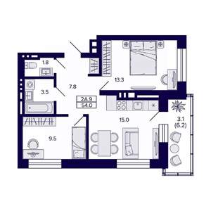 2-к квартира, вторичка, 54м2, 11/11 этаж