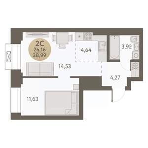 2-к квартира, вторичка, 39м2, 22/31 этаж